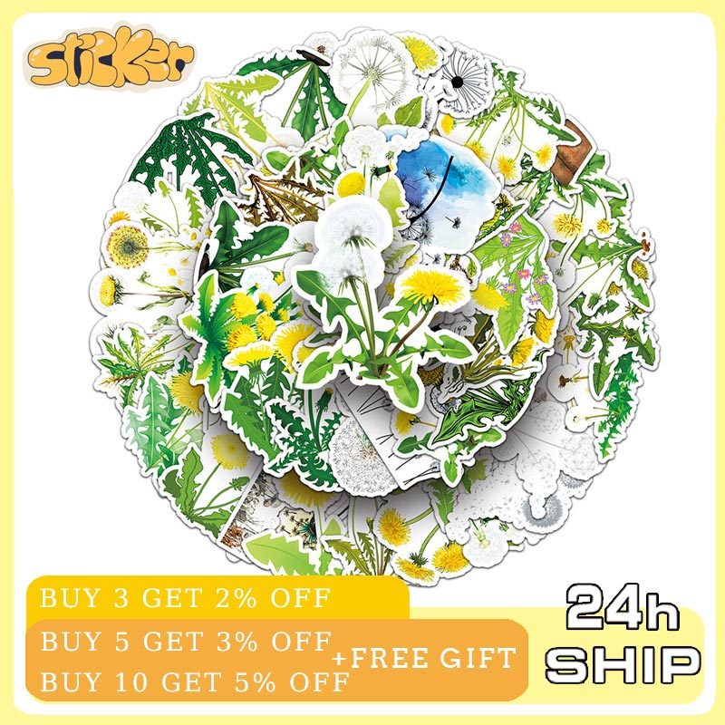 50 ชิ้น INS Dandelion พืชสติกเกอร์ WaterProof สมุดภาพแล็ปท็อปสติกเกอร์ป้ายของขวัญวันเด็ก