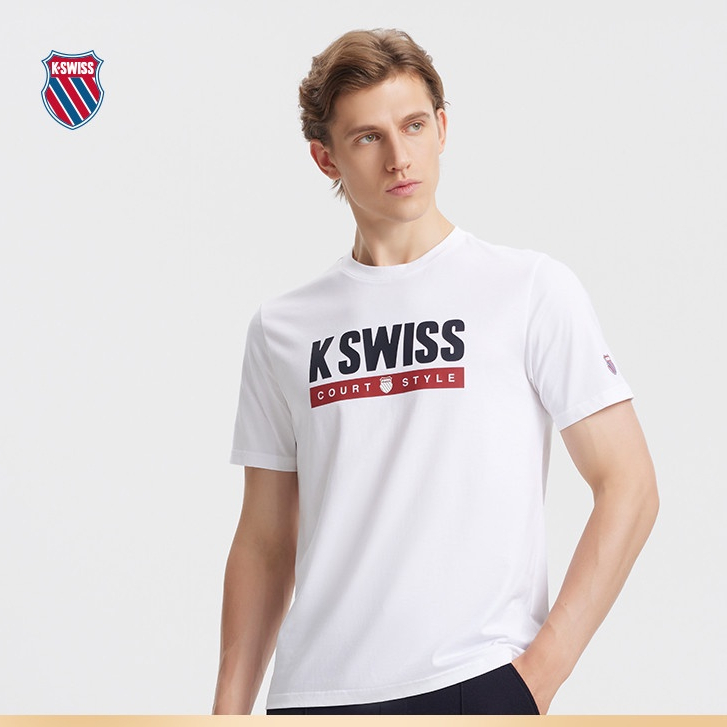 Kswiss เสื้อยืดผู้ชายผ้าฝ้ายวินเทจพิมพ์อเนกประสงค์กีฬาลําลองแขนสั้น