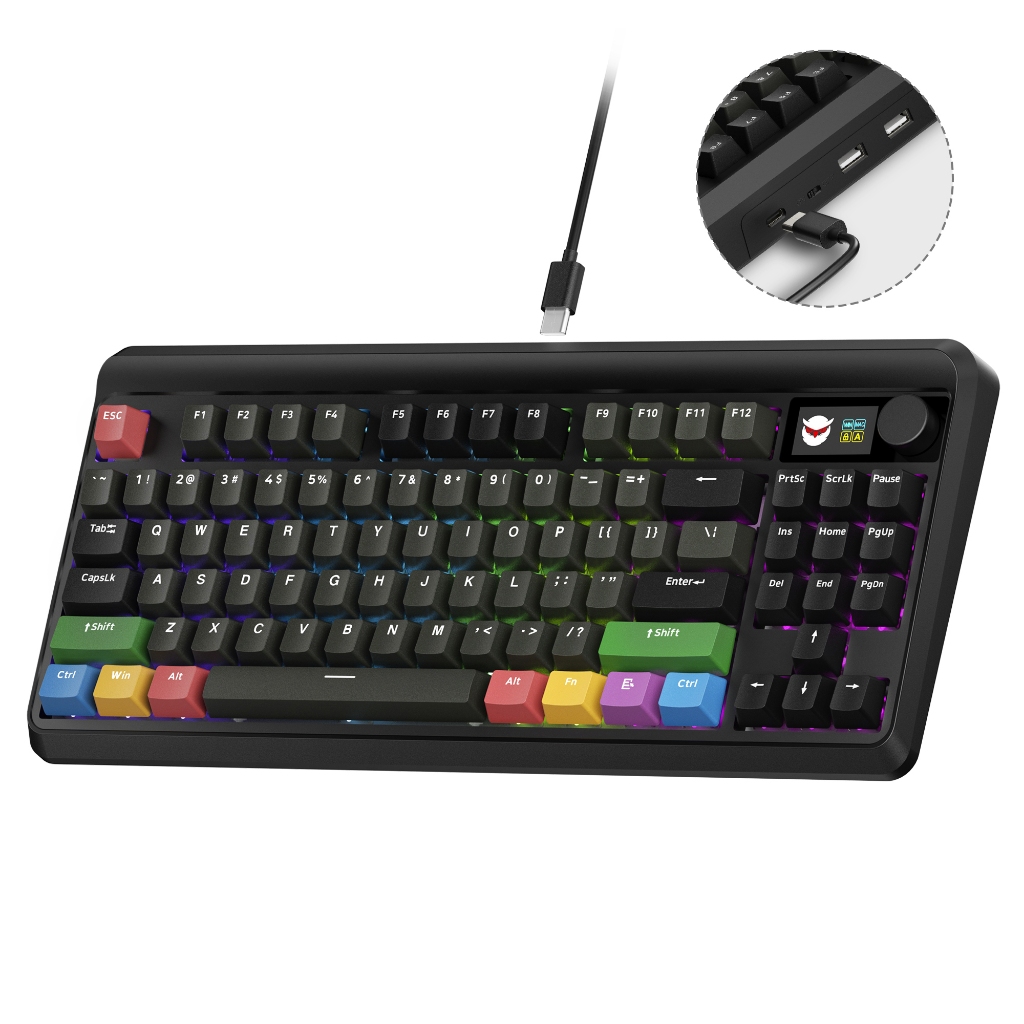 XVX M87 Pro 2 แท่นขยายแบบมีสาย Smart Display Mechanical Keyboard (สีเทาย้อนยุค/เงา)