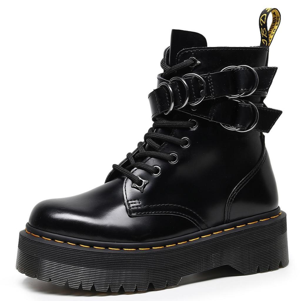 Dr.martens ผู้ชาย Jadon HDW หนา Soled 8 หลุม Martin Boots 1460 ซิปด้านข้างวงกลมหัวเข็มขัดผู้หญิงรองเ