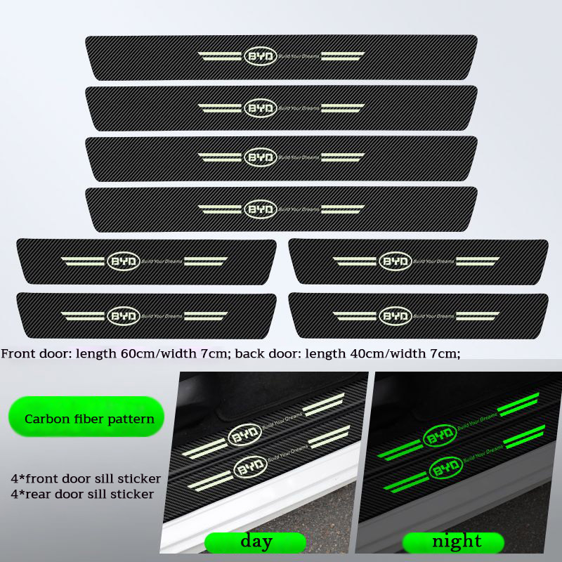 BYD Atto3 Dolphin รถประตูด้านข้างเหยียบคาร์บอนไฟเบอร์หนัง Anti-Scratch สติกเกอร์ป้องกัน