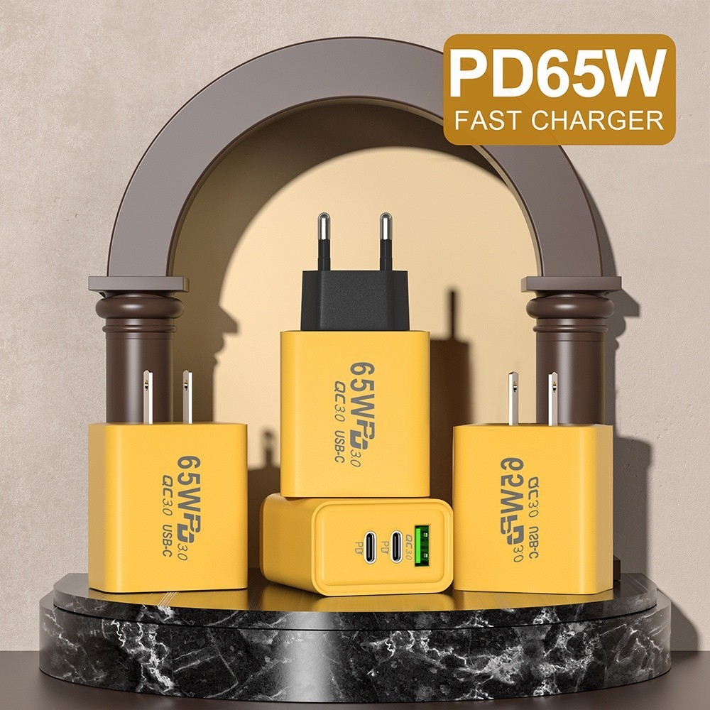 65W ชุดชาร์จเร็ว PD QC 3.0 ชาร์จเร็ว 2PD +1 USB (พอร์ต) สําหรับหัวชาร์จ I&P 15 13 MICRO TYPE-C