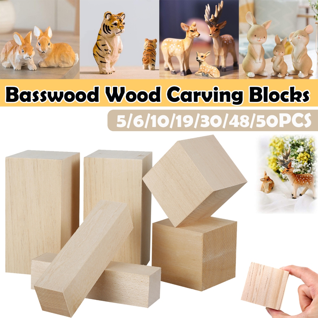 6 ชิ้น บล็อกไม้แกะสลัก แกะสลัก ไม้เบสวูดธรรมชาติ แบบพกพา Basswood ไม้เบสวูดสำหรับแกะสลัก สําหรับผู้เริ่มต้นแกะสลักไม้ DIY