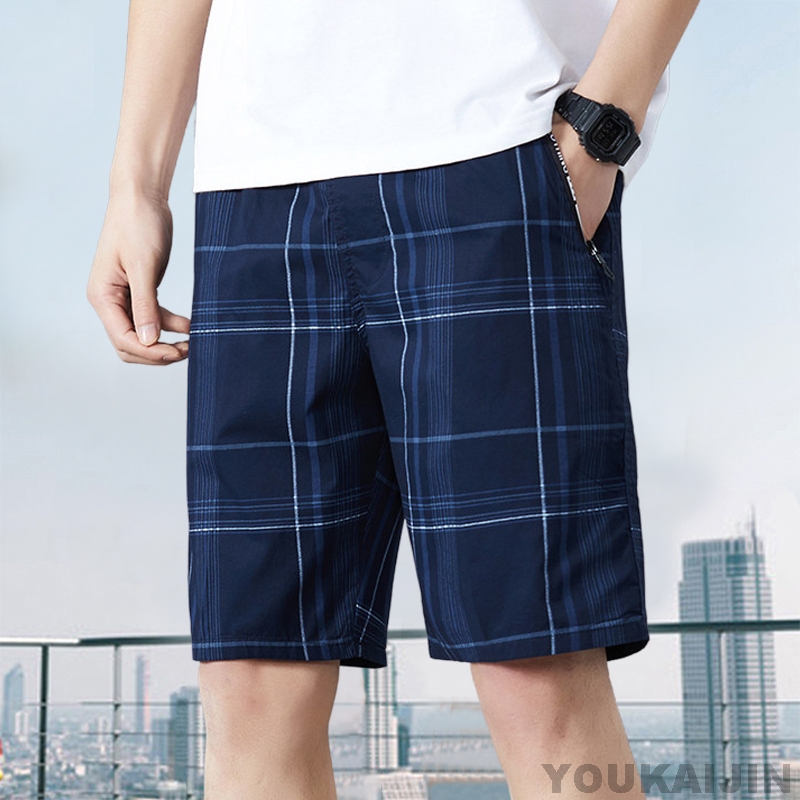 กางเกงขาสั้นผู้ชายอ้วน รุ่น-ลายสก๊อต เอวยางยืด 100% cotton