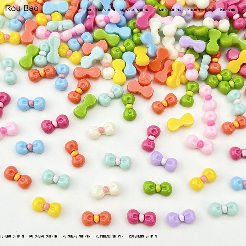 Rou Bao 50 ชิ้นเล็บที่มีสีสันโบว์น่ารัก Kitty Cat Girly เรซิ่นเล็บ Art DIY Charms ตกแต่ง
