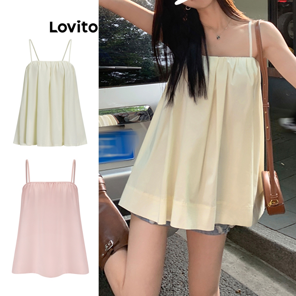 Lovito เสื้อแขนกุดผู้หญิง เบสิก สีพื้น สไตล์ลำลอง L67AD045 (หลากสี)