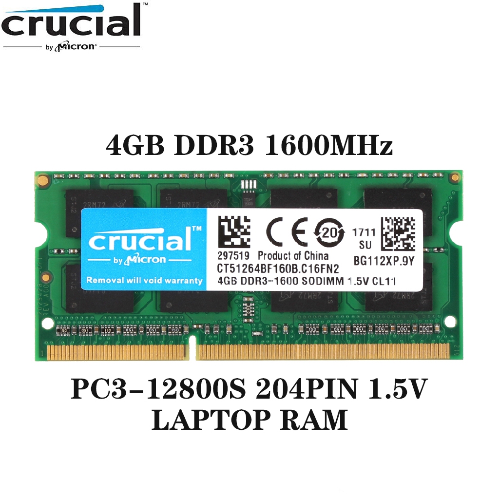 Crucial RAM แล็ปท็อป DDR2 DDR3 DDR3L 2/4/8GB 667/800M/1333/1066/1600MHz PC4 หน่วยความจํา RAM เดสก์ท็