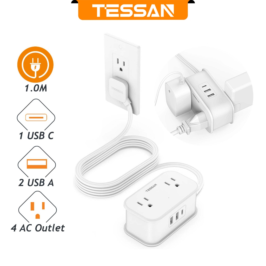 ซื้อ Tessan ซ็อกเก็ตต่อขยาย แบบบางพิเศษ พร้อม USB Type C อเนกประสงค์ ทนทาน คุณภาพสูง