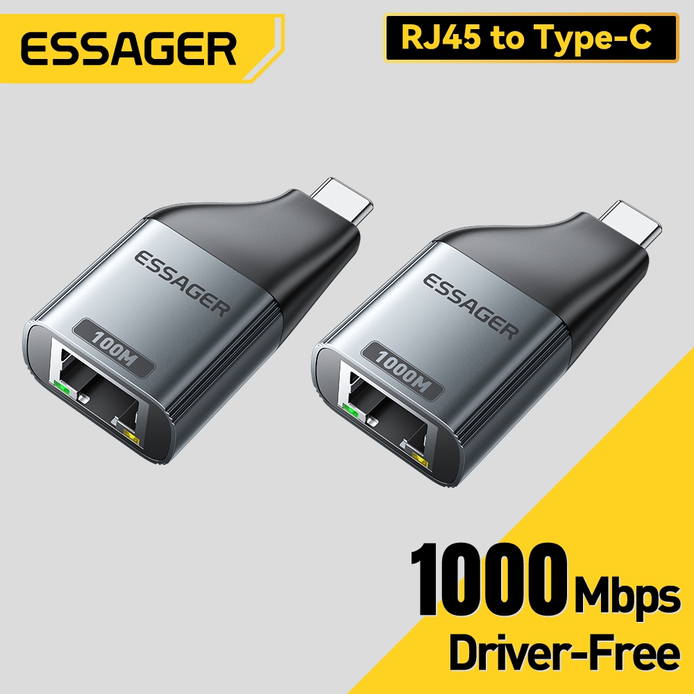 Essager อลูมิเนียมอัลลอยด์ Type-C อะแดปเตอร์พอร์ตเครือข่ายรองรับคอมพิวเตอร์ แท็บ