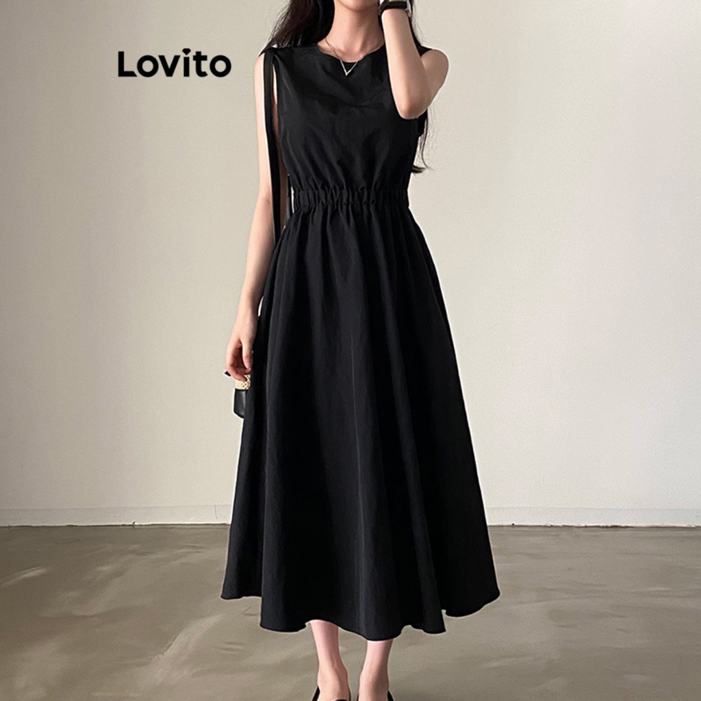 (Trendy) Lovito Party เดรสไม่มีสายผูกหลัง-เอวยางยืด -ชุดบอลสําหรับผู้หญิง L77ED270 (หลากสี)