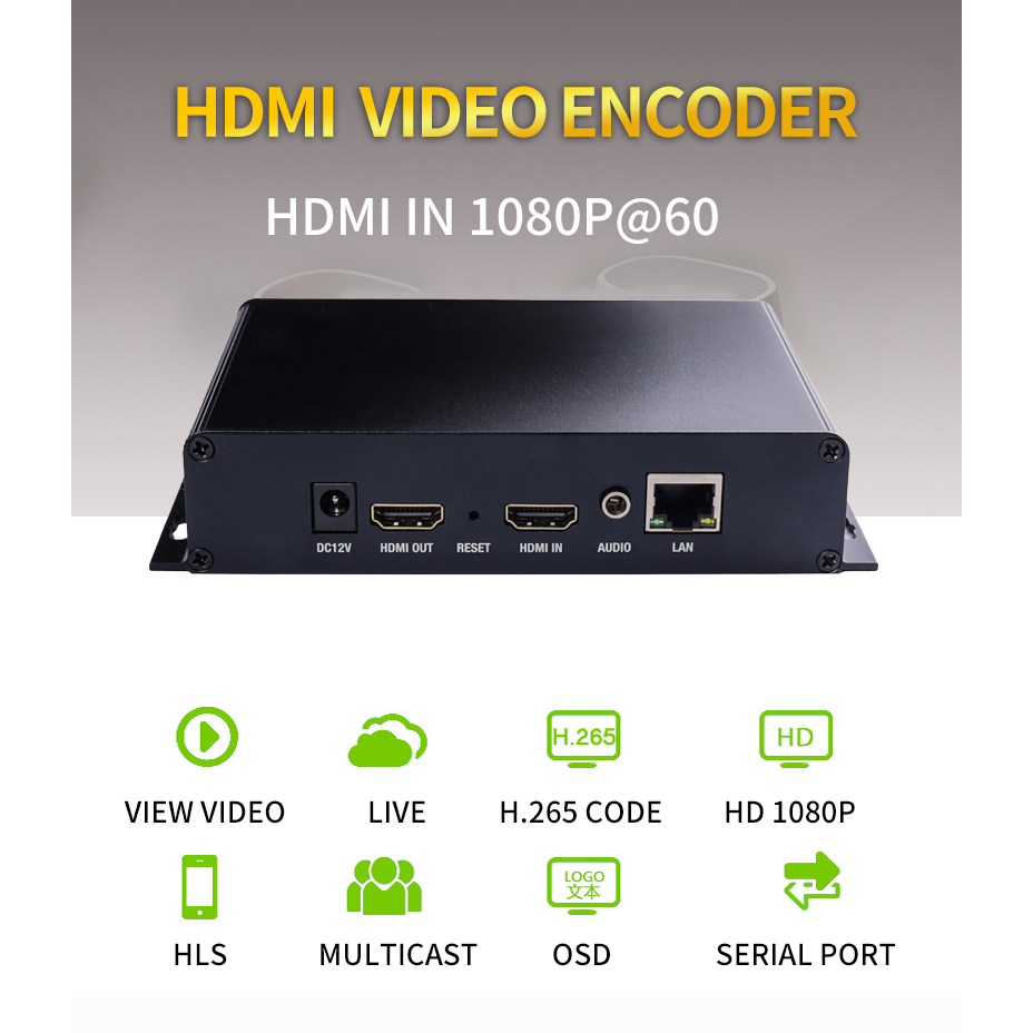 Hdmi H265 H264 1080P60FPS ตัวเข้ารหัสวิดีโอไปยังกระแสไฟ IP รองรับ SRT/RTMP/RTSP/TS/HLS-M3U8/FLV/UDP ข้อตกลง