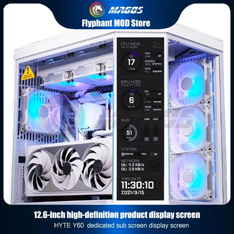 Professional หน้าจอรองสําหรับ HYTE Y60 จอแสดงผลแผงด้านข้าง 12.6 นิ้วคอมพิวเตอร์ LCD Monitor 1920X515