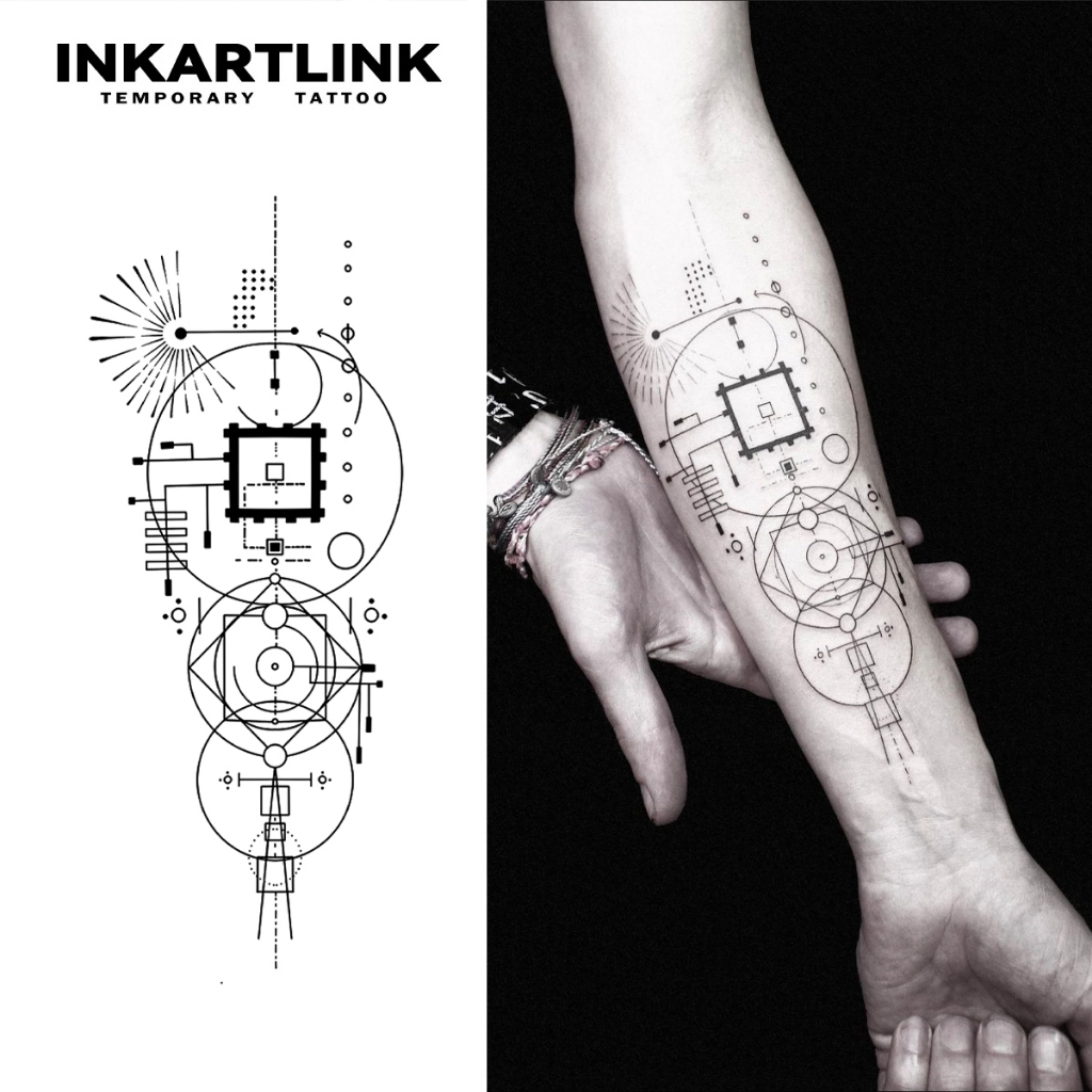 Inkartlink รอยสักวิเศษ กันน้ํา กึ่งถาวร ติดทนนาน ชั่วคราว สติ๊กเกอร์รอยสักปลอม เรียบง่าย รอยสักเรขาคณิต รอยสักกล รอยสักเฮนน่า รอยสักแขน ปาร์ตี้ ที