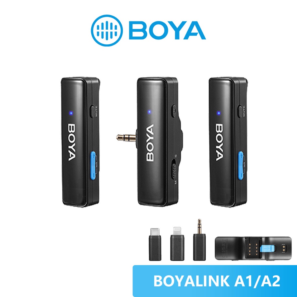 Boyalink A1/A2 ไมโครโฟนไร้สายตัดเสียงรบกวนพร้อมขั้วต่อ TRS USB-C/Lightning/3.5 มม.คุณภาพเสียงที่ชัดเจน