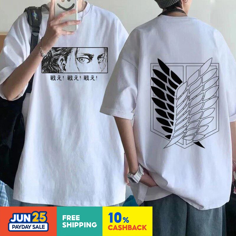 S-5xl Readystock Attack on Titan เสื้อยืดผู้หญิงผู้ชาย Harajuku เสื้อแขนสั้น Tee กราฟิกแฟชั่น T เสื้อผ้าฝ้าย 100% เสื้อยืด Unisex