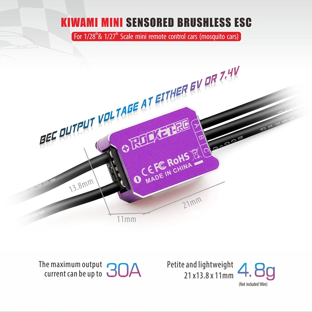 1/28 ESC Brushless ROCKET-RC 30A Brushless ESC พร้อมการ์ดโปรแกรม LED Combo MINI 28 Pro เซนเซอร์ 2S LiPo BEC 3A 6V 7.4V ตัวควบคุมความเร็วไฟฟ้า สําหรับอัพเกรดรถบังคับ 1/28 1/27 ราคา ถูกที่สุด ดีลบีเคเค แกลเลอรีภาพที่ 4