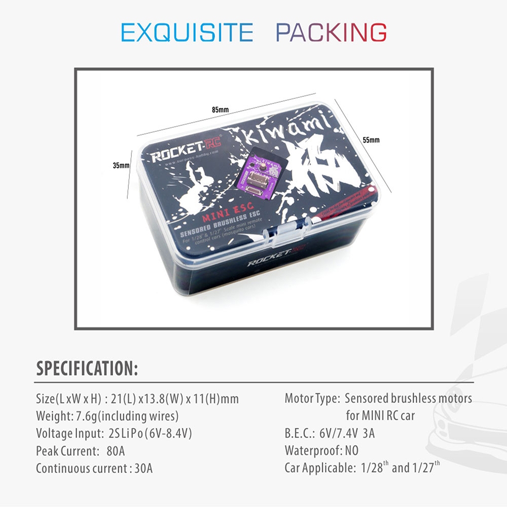 1/28 ESC Brushless ROCKET-RC 30A Brushless ESC พร้อมการ์ดโปรแกรม LED Combo MINI 28 Pro เซนเซอร์ 2S LiPo BEC 3A 6V 7.4V ตัวควบคุมความเร็วไฟฟ้า สําหรับอัพเกรดรถบังคับ 1/28 1/27 ราคา ถูกที่สุด ดีลบีเคเค แกลเลอรีภาพที่ 5