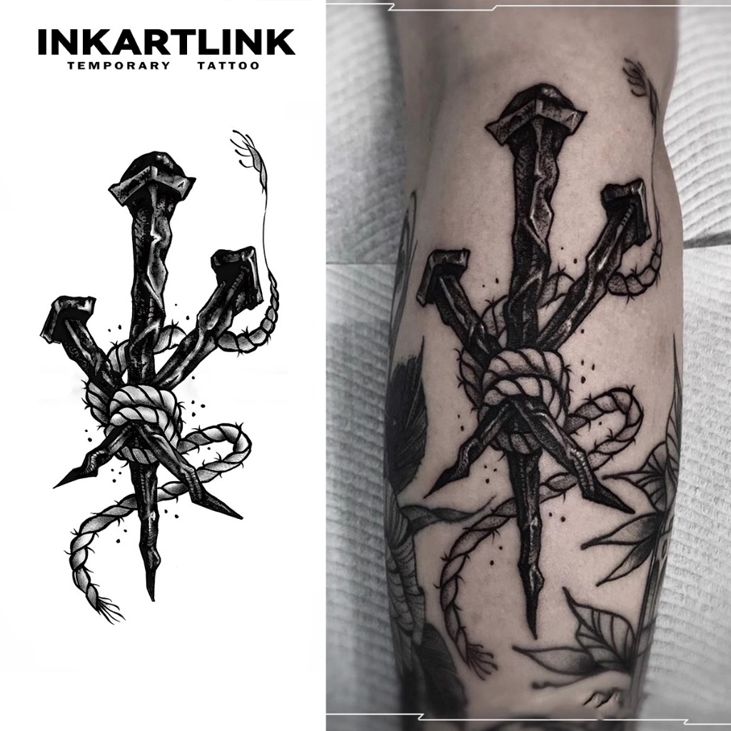 Inkartlink Magic Tattoo กันน้ํา กึ่งถาวร ติดทนนาน ชั่วคราว สติ๊กเกอร์รอยสักปลอม เรียบง่าย Anchor Tattoo Party Tattoo Art Tattoo 6 ซม.12 ซม.