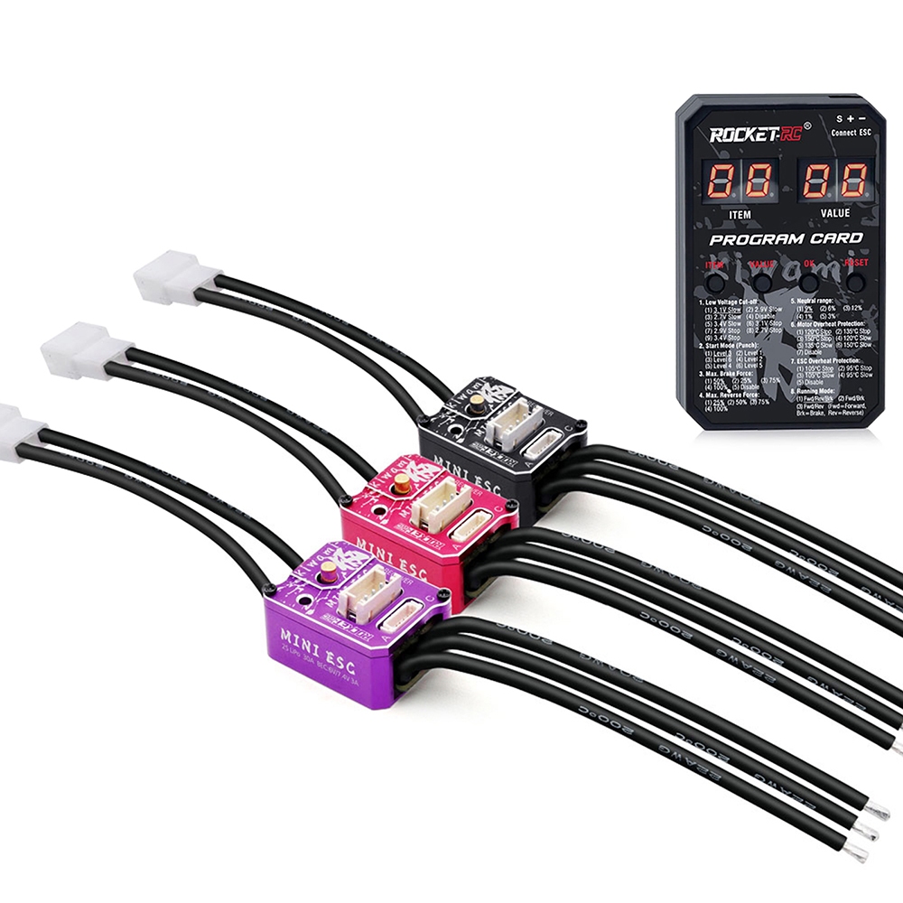 1/28 ESC Brushless ROCKET-RC 30A Brushless ESC พร้อมการ์ดโปรแกรม LED Combo MINI 28 Pro เซนเซอร์ 2S LiPo BEC 3A 6V 7.4V ตัวควบคุมความเร็วไฟฟ้า สําหรับอัพเกรดรถบังคับ 1/28 1/27 ราคา ถูกที่สุด ดีลบีเคเค แกลเลอรีภาพที่ 6