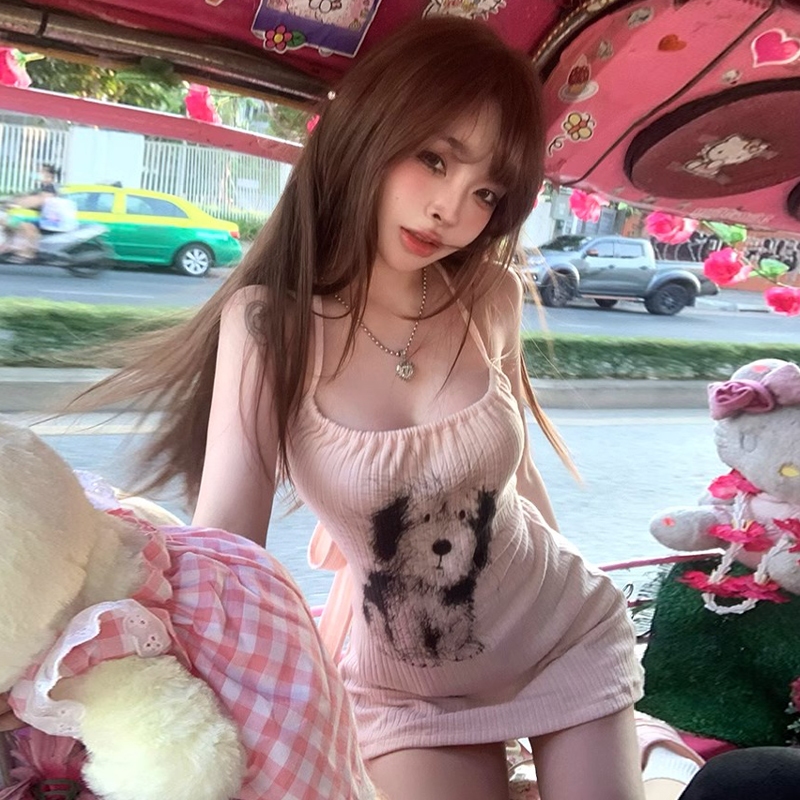 Gjcute มินิเดรสเปลือยผู้หญิง Casual Vintage Y2k แขนกุดห่อถักชุด WTD