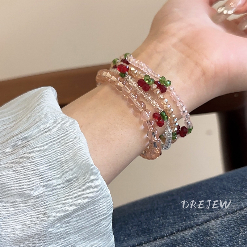 DREJEW เดรเจว ขนาดเล็กสดคริสตัลเชอร์รี่สร้อยข้อมือซอกแฟชั่นออกแบบสร้อยข้อมือฤดูร้อนผู้หญิงระดับไฮเอนด์แสงหรูหราสร้อยข้อมือ
