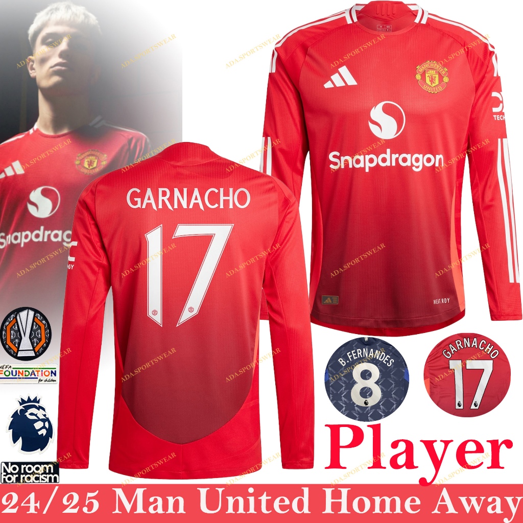 Player/Long24/25 Man U Home Away Player แขนยาวฟุตบอลฟุตบอลเสื้อฟุตบอลเสื้อยืดกีฬาผู้ชายรุ่นผู้เล่น