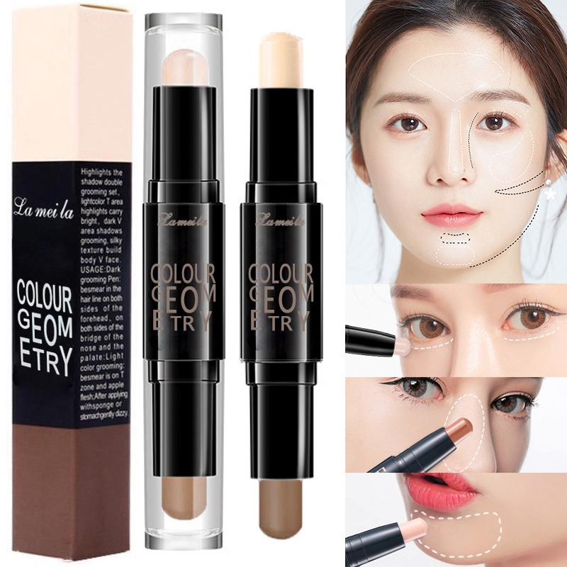 คอนซีลเลอร์แท่งไฮไลท์ปลายคู่ เงาจมูกอเนกประสงค์ 3-in-1 ดินสออายแชโดว์คอนทัวร์เปล่งประกายมุก