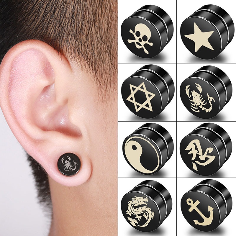 1pc 10 มม.ผู้ชายแฟชั่นสแตนเลสแม่เหล็กต่างหูสไตล์เกาหลี Magnetite ผู้ชายไม่มี Pierced ต่างหูสีดํา Unisex หู Studs ต่างหูปลอม
