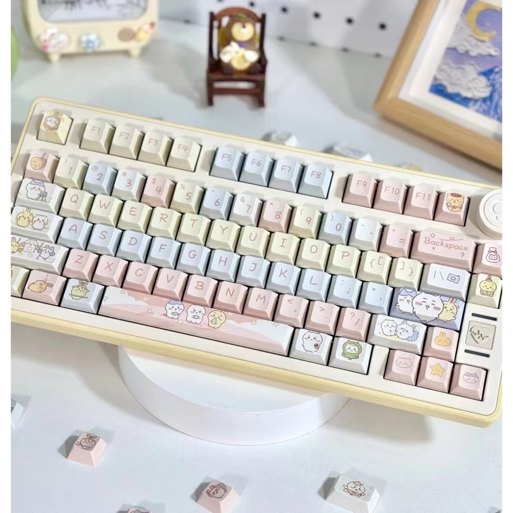 95 คีย์ Chikawa Keycaps Cherry ความสูง PBT ระเหิดความร้อน Keycap แป้นพิมพ์เครื่องกลน่ารัก สีชมพู keycaps พอดีกับ 61/63/64/66/67/71/75/78/82/84/87