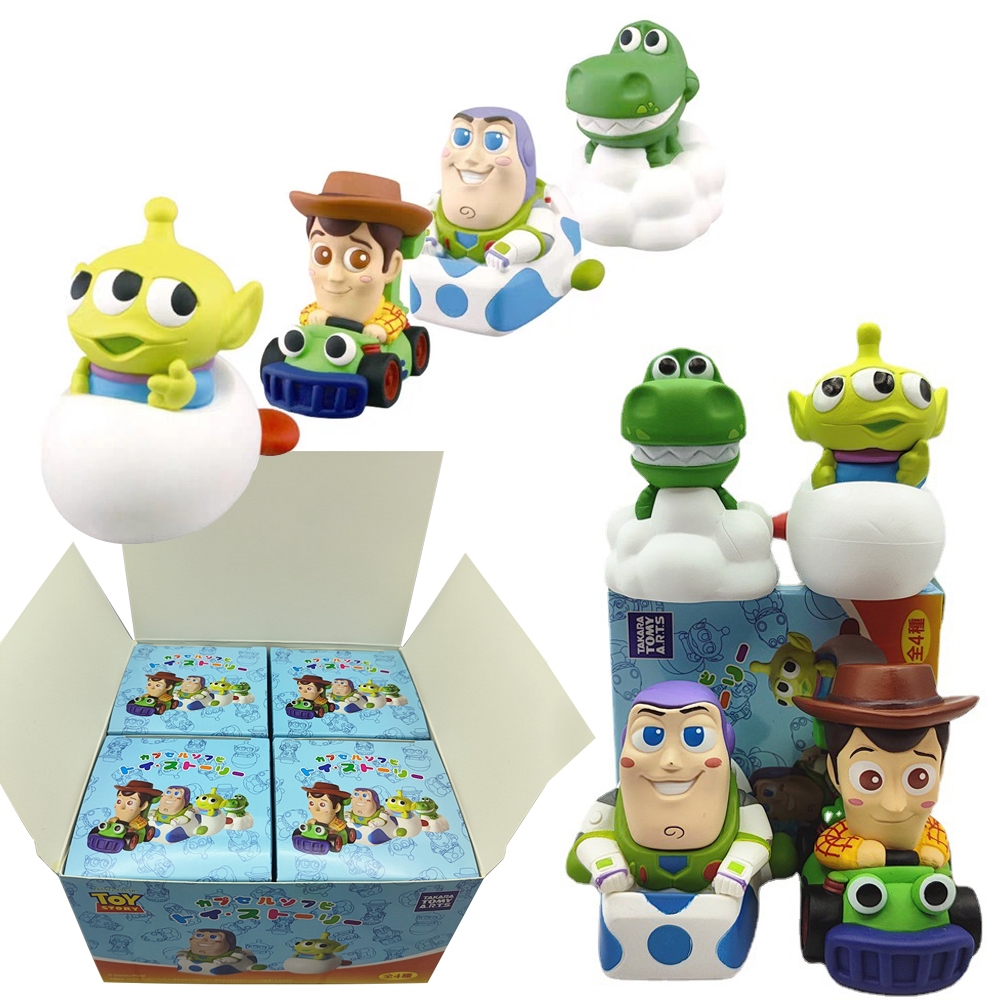 4 ชิ้น/เซ็ตอะนิเมะของเล่น Story รูป Woody Buzz Lightyear Rex Aliens Yunduo Roller Coaster รถ Spacecraft Karting รุ่น Q PVC ตัวเลขการกระทําตุ๊กตาของเล่น
