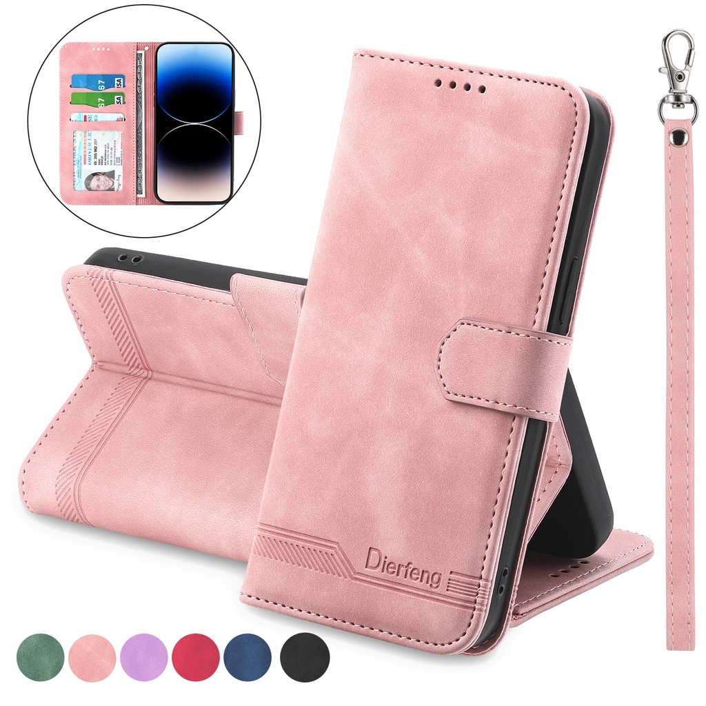เคสเรียวมี Case for Realme 12 Pro+ 12+ 12x 5G 11x 9 10 Pro Plus 9i 8 5G 7 4G Pro 7i C17 Narzo 20 Pro เคสโทรศัพท์หนัง PU TPU นิ่ม ผิวด้าน ฝาพับ พร้อมช่องใส่บัตร และสายคล้องมือ สําหรับ Matte PU Leather Wallet Hand Strap Lanyard ซองมือถือ