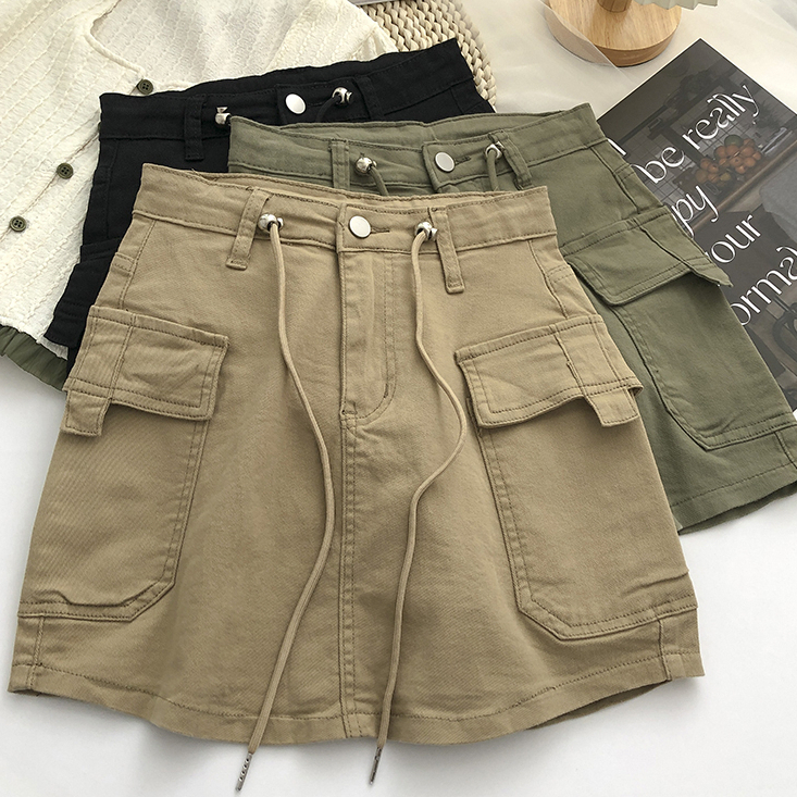 Hermarou S-6XL กางเกงกระโปรงสั้นผู้หญิงขนาดบวกกระเป๋าคู่ธรรมดาพร้อมสตริง