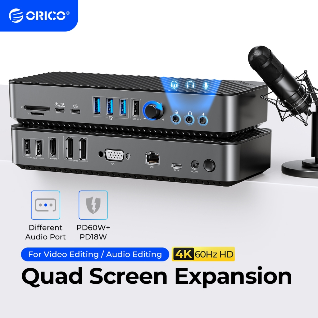 Orico USB C HUB 20 in1 Docking Station ประเภท C ถึง 4K HDMI VGA RJ45 USB 3.0 HUB สําหรับ Mac แล็ปท็อป (DKA20)