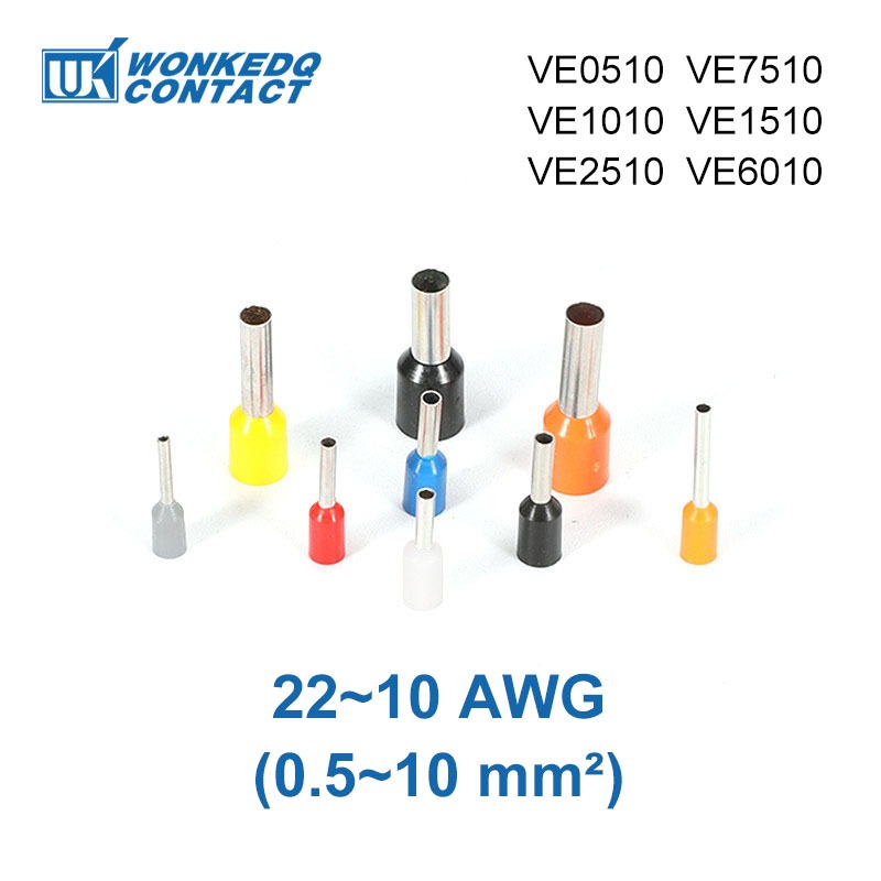 1000 ชิ้นทองแดง Ferrule Terminal Block Crimp ความยาว 10 มม.0.3 ~ 10 มม.2 24-10 AWG สายไฟฉนวน VE 051/7510/1010/1510/2510/4009/6010