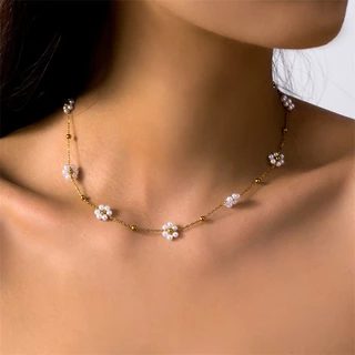 แฟชั่นเกาหลีสร้อยคอดอกไม้มุก Choker สร้อยคอชุบทอง 18k สร้อยข้อมือชุดเครื่องประดับ