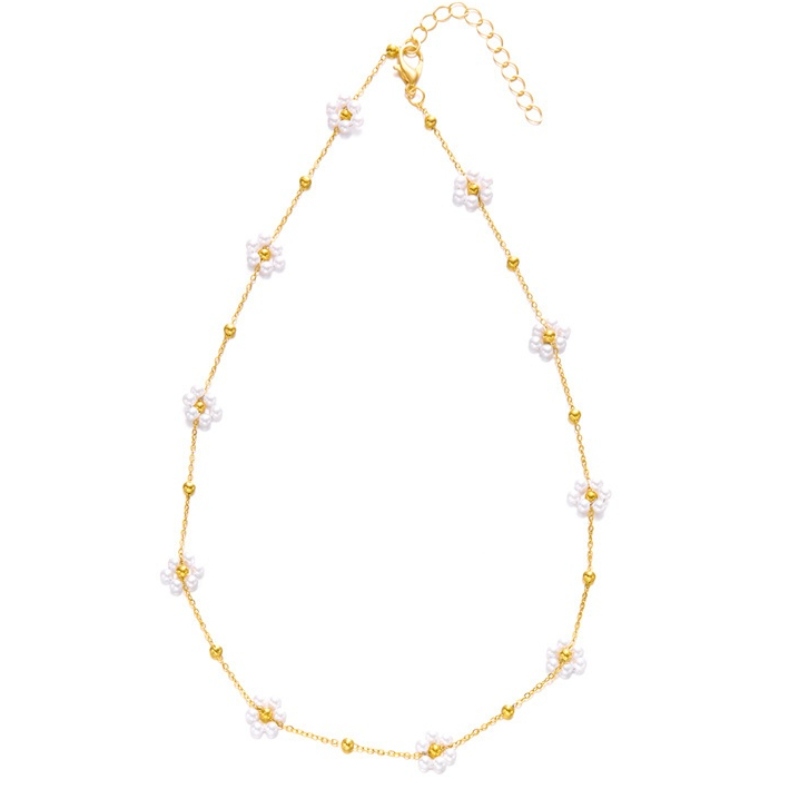 แฟชั่นเกาหลีสร้อยคอดอกไม้มุก Choker สร้อยคอชุบทอง 18k สร้อยข้อมือชุดเครื่องประดับ