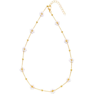 แฟชั่นเกาหลีสร้อยคอดอกไม้มุก Choker สร้อยคอชุบทอง 18k สร้อยข้อมือชุดเครื่องประดับ