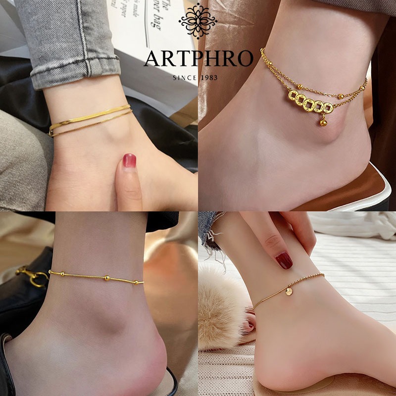 Artphro กําไลข้อเท้าเหล็กไทเทเนียมอุปกรณ์เสริมข้อเท้าสําหรับผู้หญิงที่มีพรึงถึงเพื่อน gf