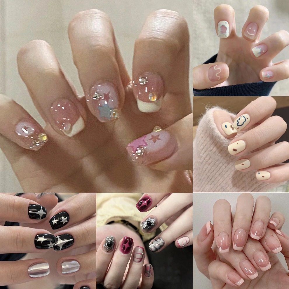 บรรจุ8แบบสวยมากเล็บปลอมส่งกาววุ้นสามารถใช้ซ้ําได้