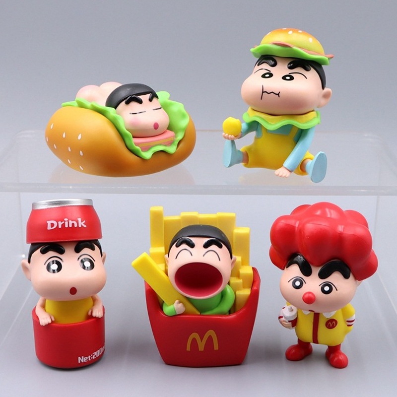 5 ชิ้น/เซ็ต 4-7 ซม.Crayon Shin-chan Nohara Shinnosuke คอสเพลย์ McDonalds Clown Hamburg ร้อนสุนัข Col