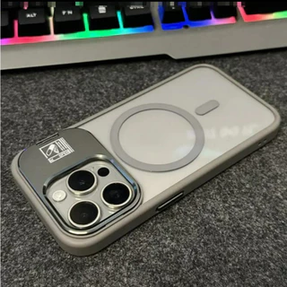 【Metal Bracket transparent acrylic hard case/Gray】เคส compatible for iphone 11 12 13 14 15 16 pro max case