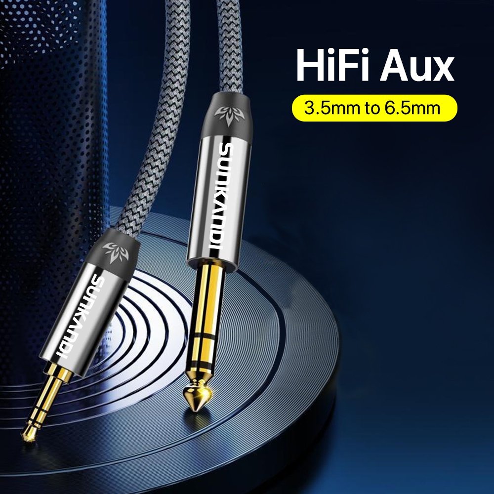 Sunkandi 6.35 มม.ถึง 3.5 มม.อะแดปเตอร์สายสัญญาณเสียงสําหรับ Mixer Amplifier CD Player ลําโพง 6.5 มม. 3.5 Splitter (AV303)