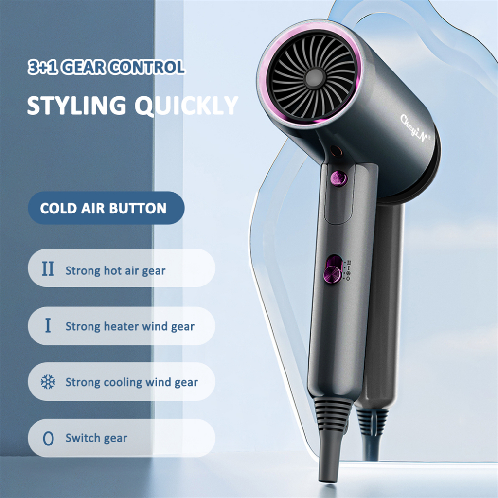 Ckeyin เครื่องเป่าผมแบบพับได้ 2200W เครื่องเป่าลม 3 ความเร็วเครื่องเป่าผมเครื่องมือดูแลจัดแต่งทรงผมไดเป่าผมไดร์เป่าผม HA005W-EU