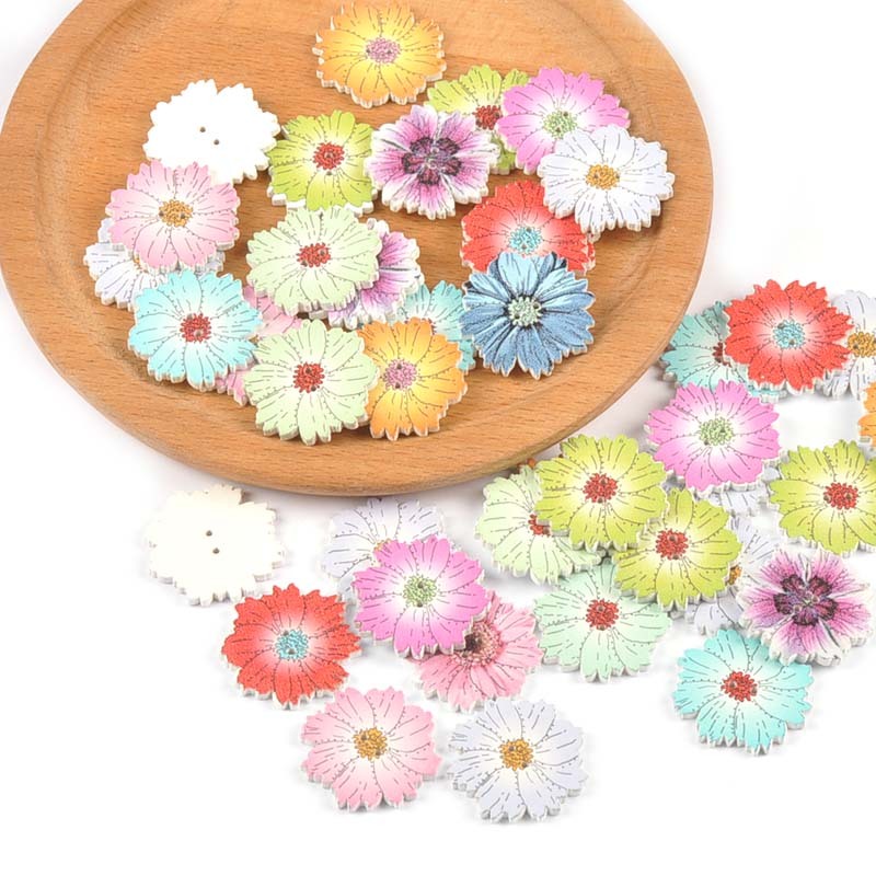 25 ชิ้น 26 มิลลิเมตรผสมสีดอกไม้ปุ่มไม้ตกแต่งสําหรับ DIY Scrapbooking เสื้อผ้าอุปกรณ์เย็บผ้างานฝีมือบ้าน M2270