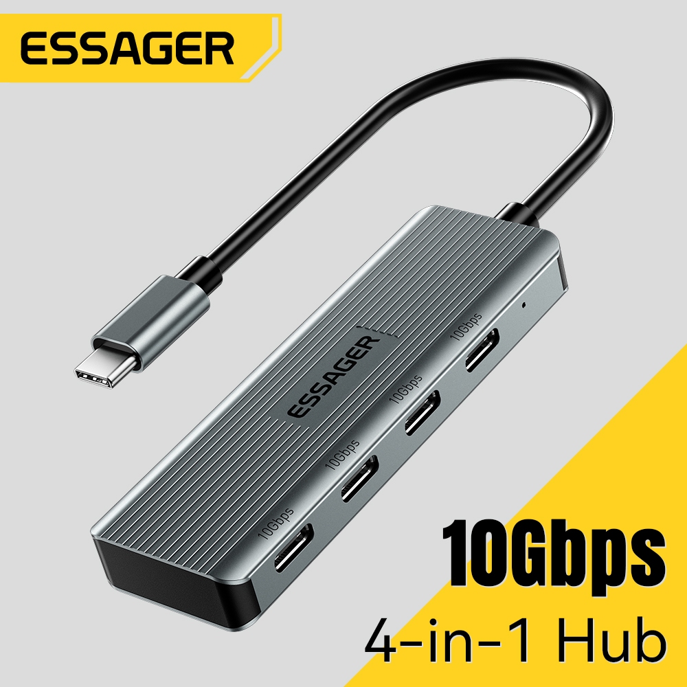 อะแดปเตอร์แยกฮับ Essager 4-in-1 10Gbps ความเร็วสูงสําหรับโทรศัพท์แล็ปท็อปพีซี