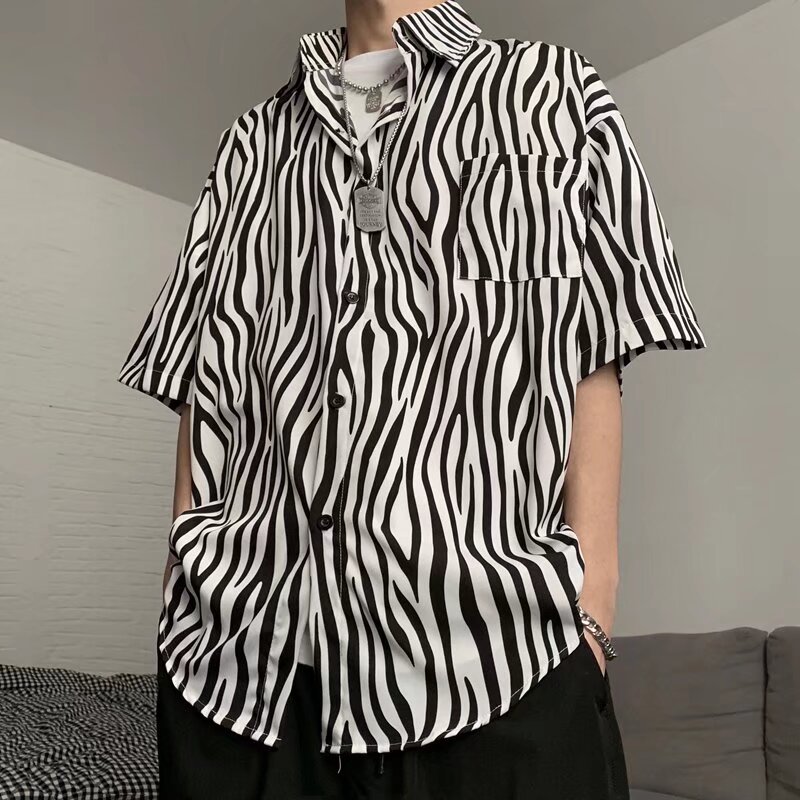 ฤดูร้อน อิน ลายม้าลายเสื้อแขนสั้นออกแบบผู้ชายสบายๆทุกการแข่งขันแบรนด์อินเทรนด์เยาวชนหลวมบางแจ็คเก็ต