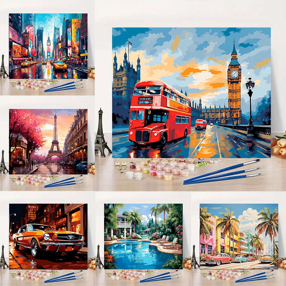 Drofe / ระบายสีตามตัวเลข / สถานที่สำคัญของเมือง / paint by number / ภาพระบายสี / ภาพวาด DIY / ภาพวาดผ้าใบ / ภาพวาดสีน้ํามัน / ภาพระบายสีตามตัวเลข / ภาพแต่งห้อง / ตกแต่งโต๊ะ / ภาพติดผนัง