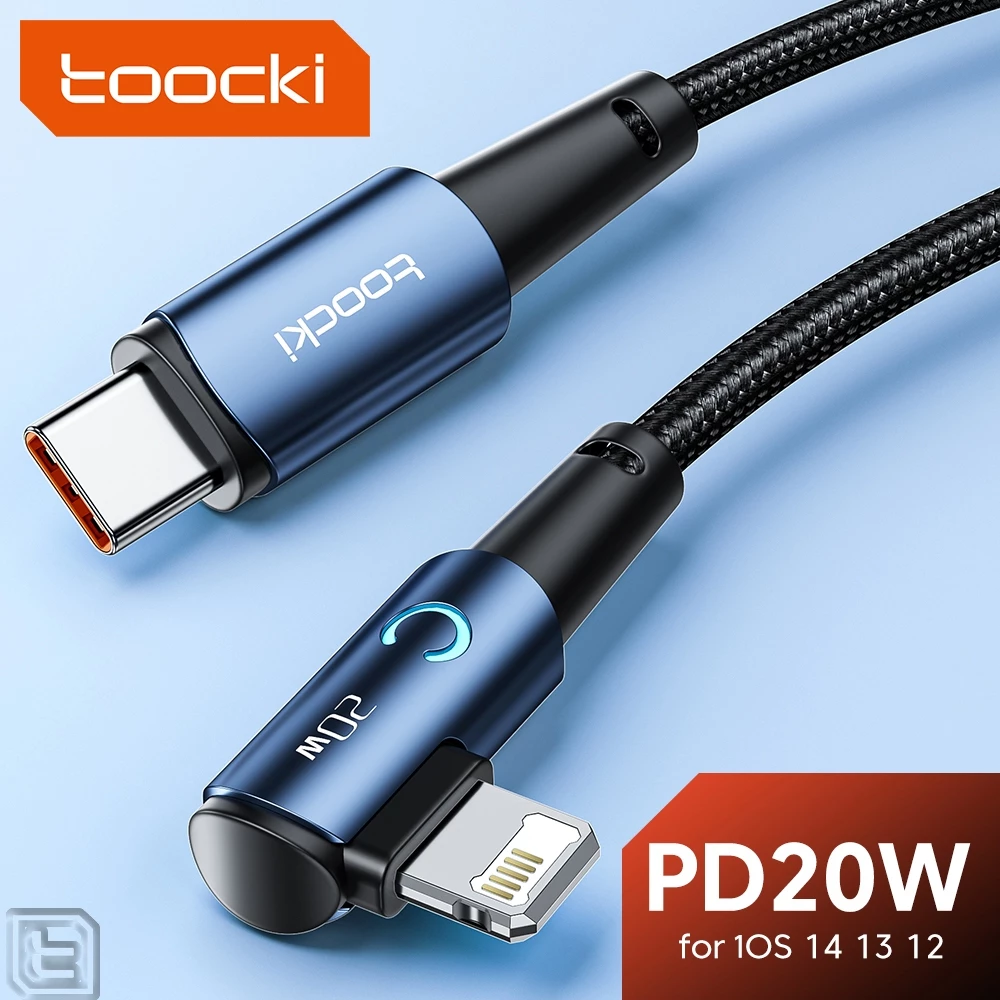 Toocki PD20W USB C ถึง 10S Elbow Fast Data Cable USB A ถึง 10S สายชาร์จพร้อม Samrt lndicator Light