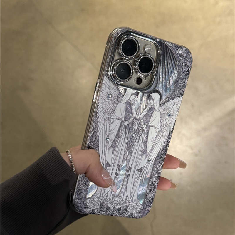 เคสไอโฟน16 15 14 13 12 11 Pro Max Case ฮาร์ดเลเซอร์แองเจิลวินเทจสุดหรู Compatible เคส iPhone 16PM,16Plus,X/XS, XR,7+,8Plus