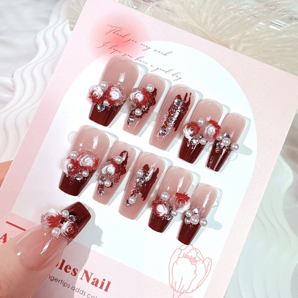 เล็บปลอมยาวเล็บกุหลาบ French Camellia Pearl กดบนเล็บเคล็ดลับสําหรับตกแต่งเล็บผู้หญิงและเด็กผู้หญิงเล็บ 24 ชิ้น ราคา ถูกที่สุด ดีลบีเคเค แกลเลอรีภาพที่ 4